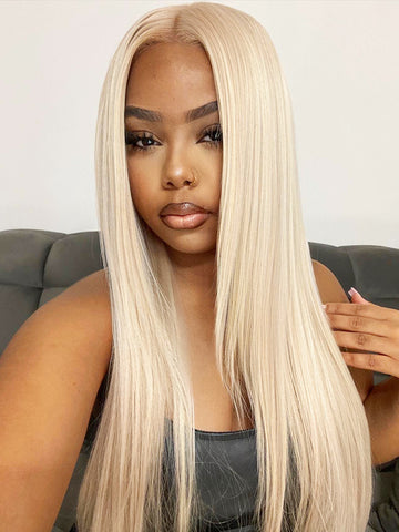 Signature Human Hair Collection Straight 4X4 Lace Closure Wig 613 Blonde