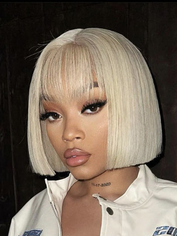 Glam No Lace Wigs Collection Human Hair Wigs With Bangs Straight Wig 100% Human Hair